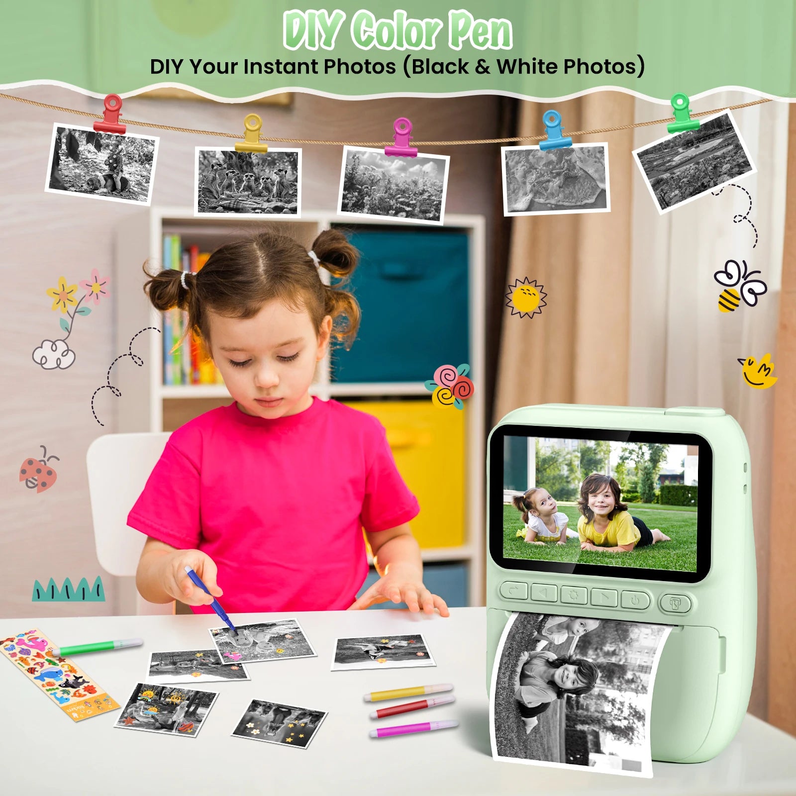 Gofunly Kids Instant Print Camera 3 Inch Mini Digital Camera 1080P Portable Video Recorder Gift For Children Aged 6 To 12 Years - Sales Savvy Shop