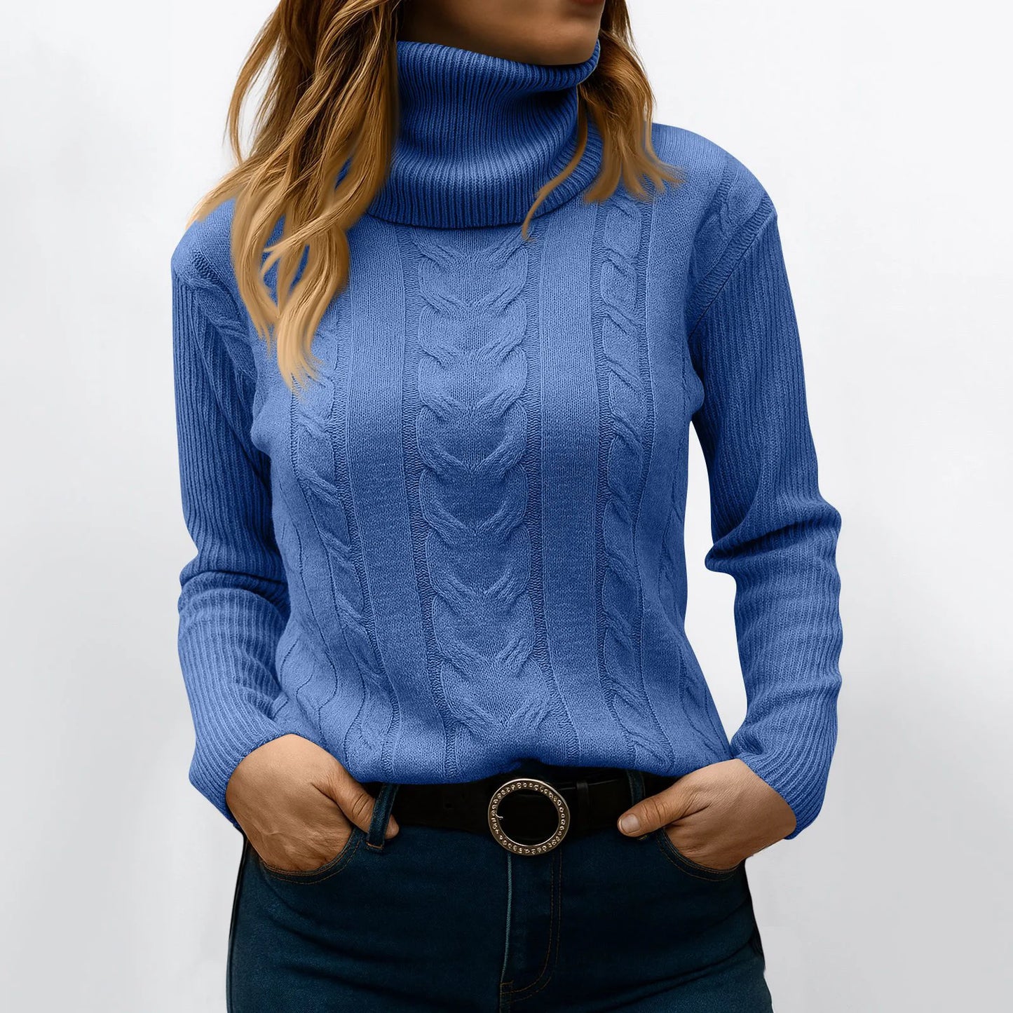 Women's Color High Neck Long Sleeve Knit Pullover Sweater - Sales Savvy Shop