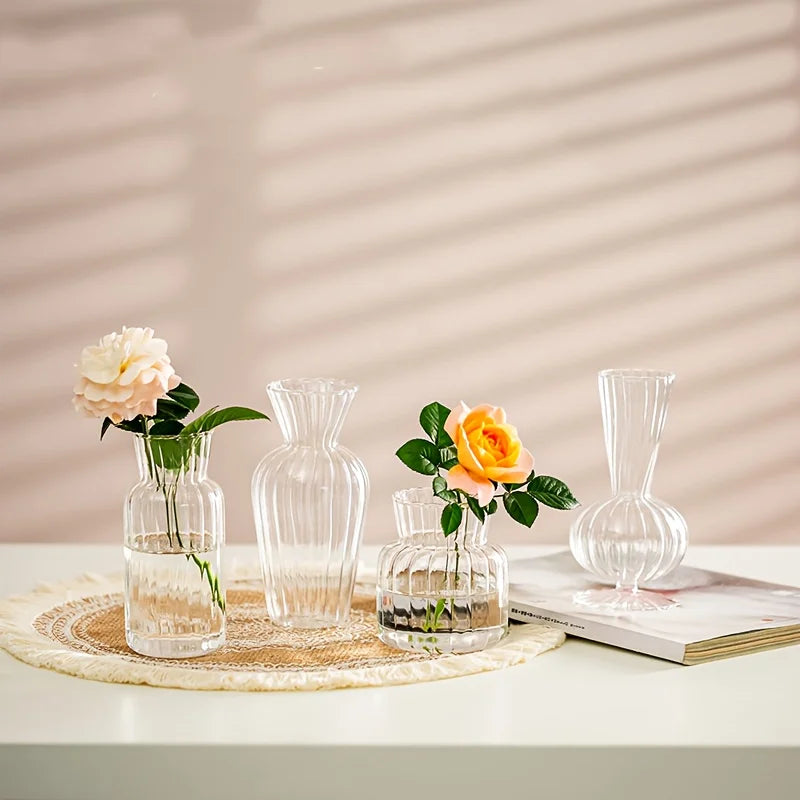8 or 16 Pieces Modern Transparent Glass Vase Set Small Mini Flower Center Vase Hand Decorated Cute Short Window Home Decoration Wedding Reception Table Single Rose Vase - Sales Savvy Shop