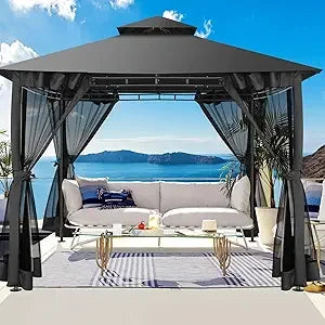 HOTEEL 10x10 Outdoor Gazebo for Patio Clearance Waterproof Canopy Tent with Heavy Duty Steel Frame - Sales Savvy Shop