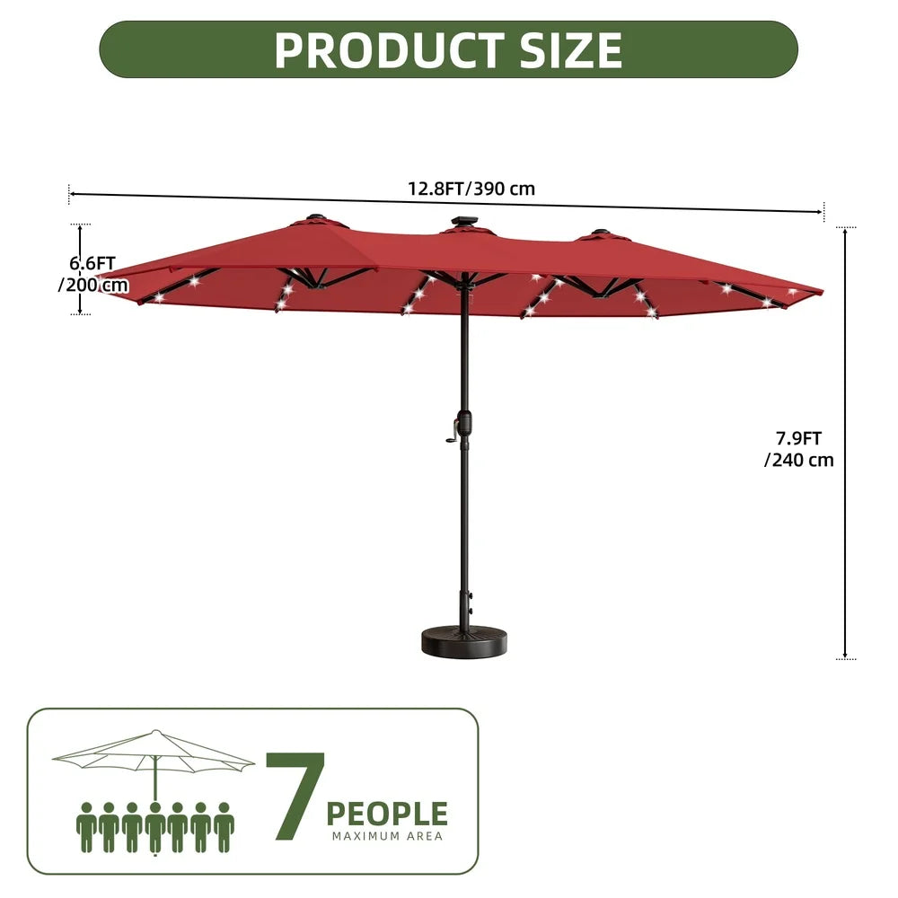 13FT Double Sided Patio Umbrella with Solar LED Lights Waterproof UV Resistant Crank Adjustable Portable Outdoor Shade - Sales Savvy Shop
