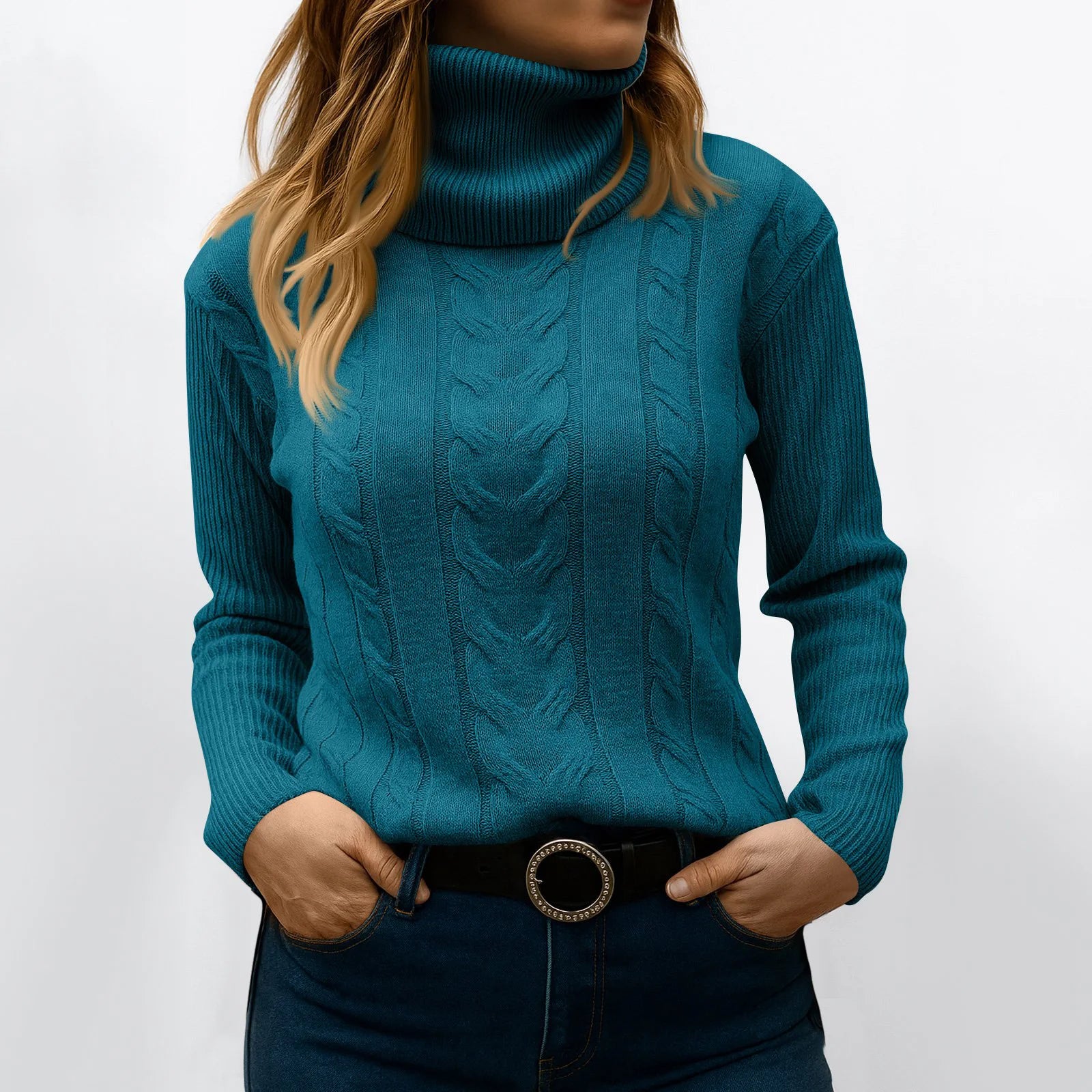 Women's Color High Neck Long Sleeve Knit Pullover Sweater - Sales Savvy Shop