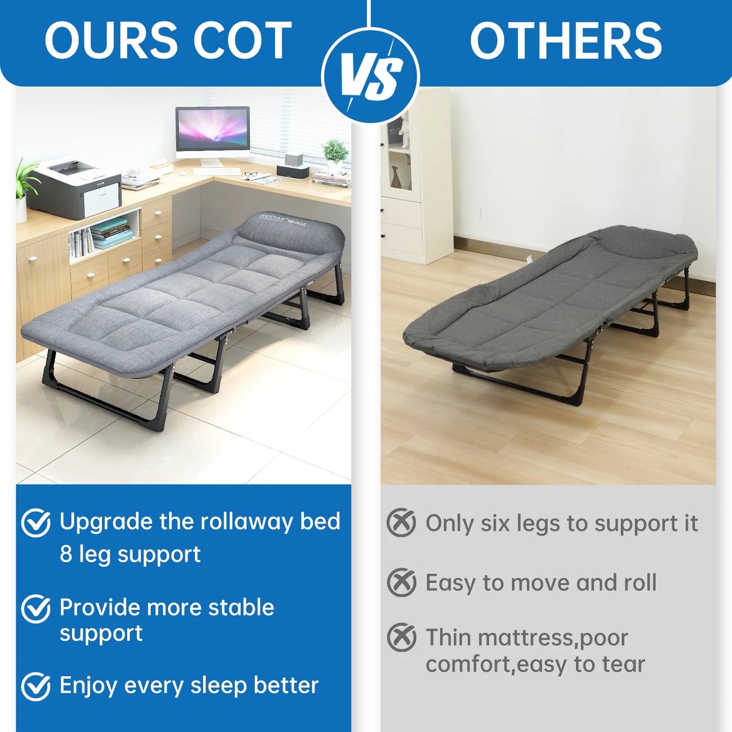 Niceway 6 Adjustable Positions Camping Cot with Mattress and Pillow for Adults 550 Pounds Heavy Duty Sleeping Cot Outdoor Folding Bed - Sales Savvy Shop