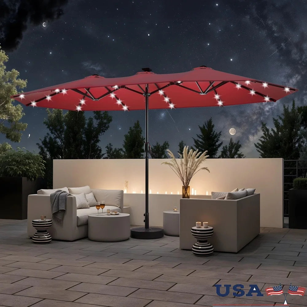 13FT Double Sided Patio Umbrella with Solar LED Lights Waterproof UV Resistant Crank Adjustable Portable Outdoor Shade - Sales Savvy Shop