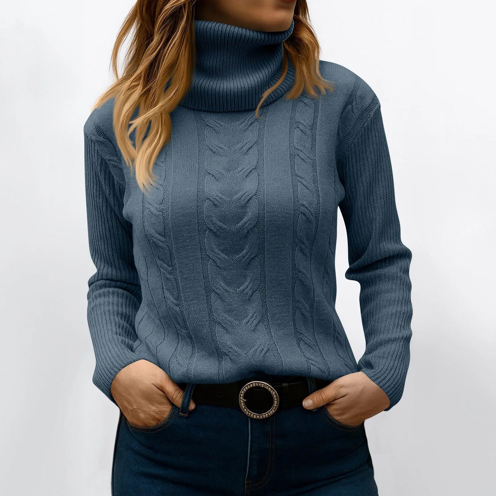 Women's Color High Neck Long Sleeve Knit Pullover Sweater - Sales Savvy Shop