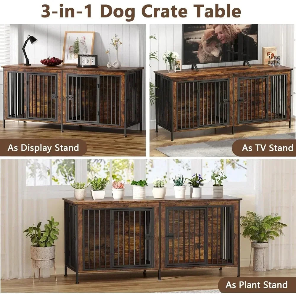 78 Inch Dog Cage Furniture for Two Dogs Extra Large Double Dog Crate for Large Breeds - Sales Savvy Shop