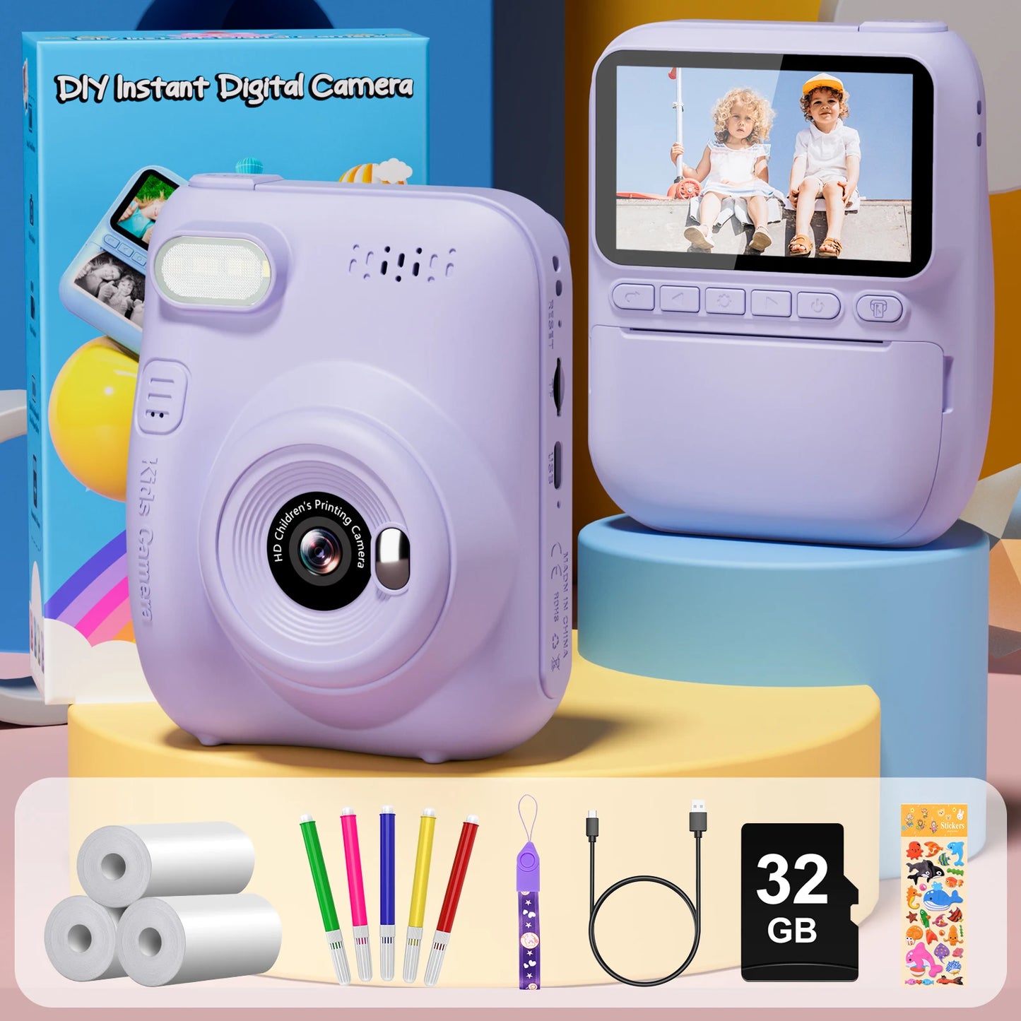 Gofunly Kids Instant Print Camera 3 Inch Mini Digital Camera 1080P Portable Video Recorder Gift For Children Aged 6 To 12 Years - Sales Savvy Shop