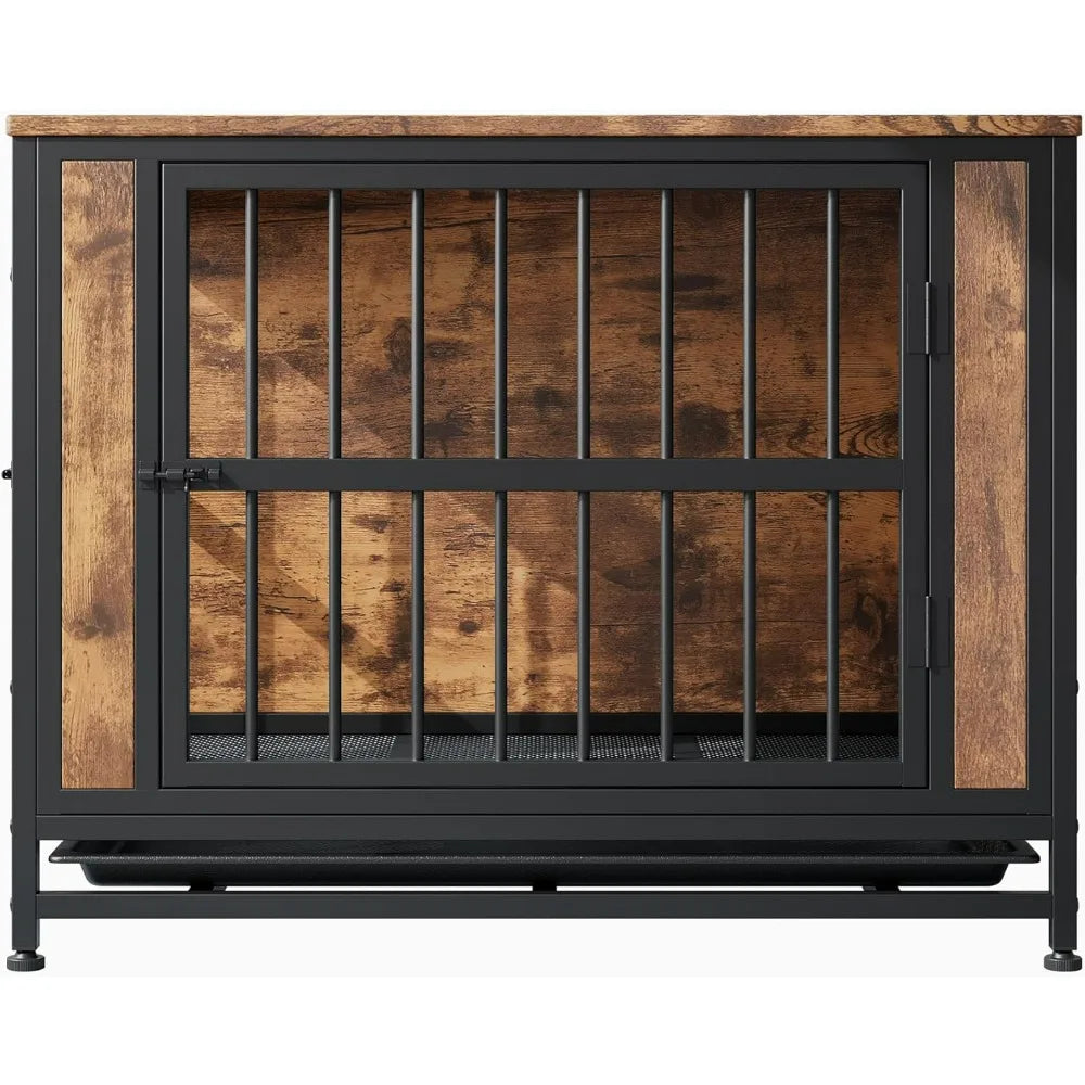 32.8 Inch Wooden Dog Crate Furniture Indoor Pet Kennel with 2 Sliding Doors and Pull-Out Tray Stylish Design for Home Decor - Sales Savvy Shop