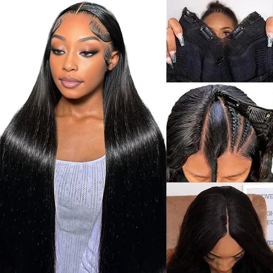 V Part Human Hair Wigs Natural Black 220 Density Glueless - Sales Savvy Shop