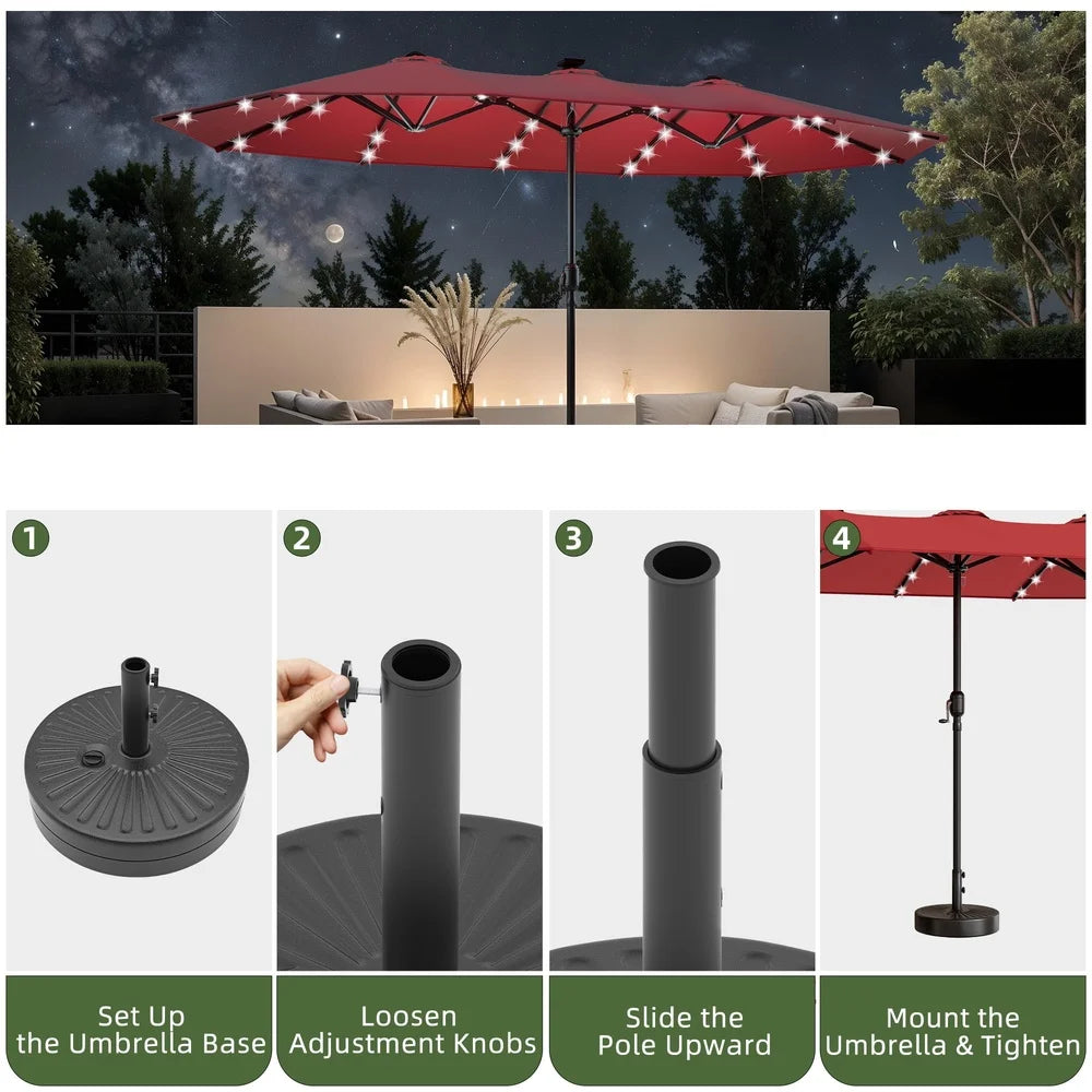 13FT Double Sided Patio Umbrella with Solar LED Lights Waterproof UV Resistant Crank Adjustable Portable Outdoor Shade - Sales Savvy Shop