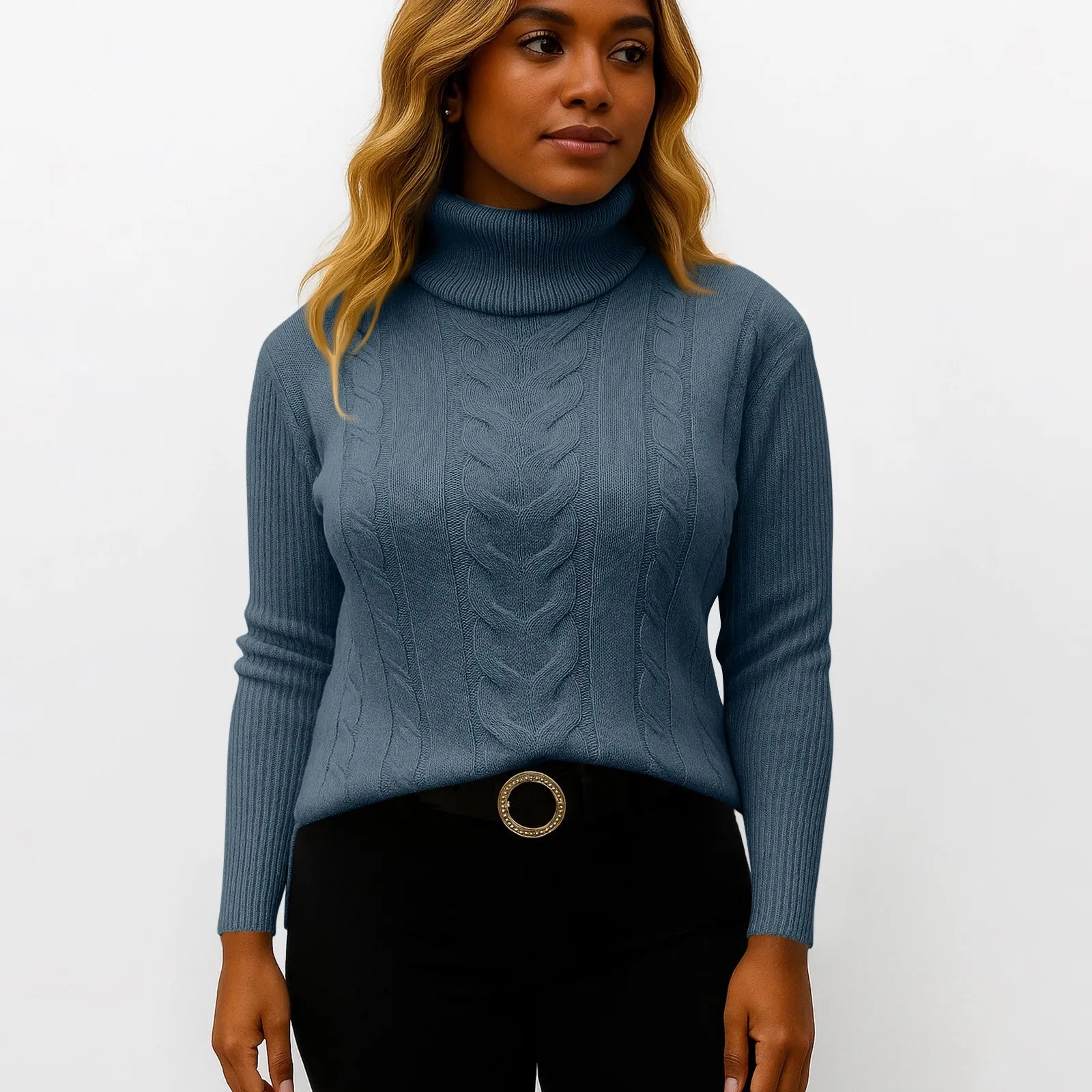 Women's Color High Neck Long Sleeve Knit Pullover Sweater - Sales Savvy Shop