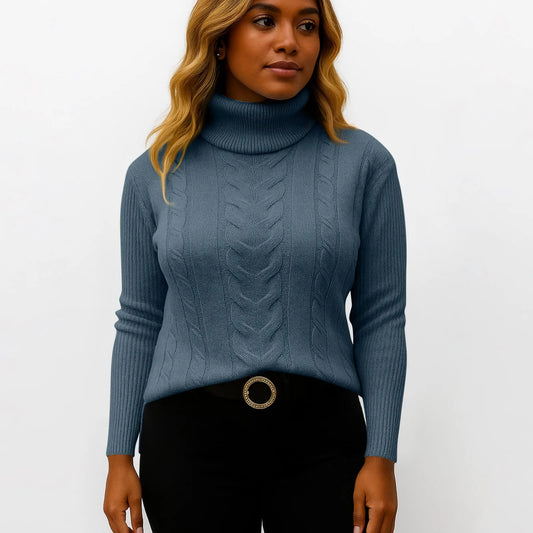 Women's Color High Neck Long Sleeve Knit Pullover Sweater - Sales Savvy Shop