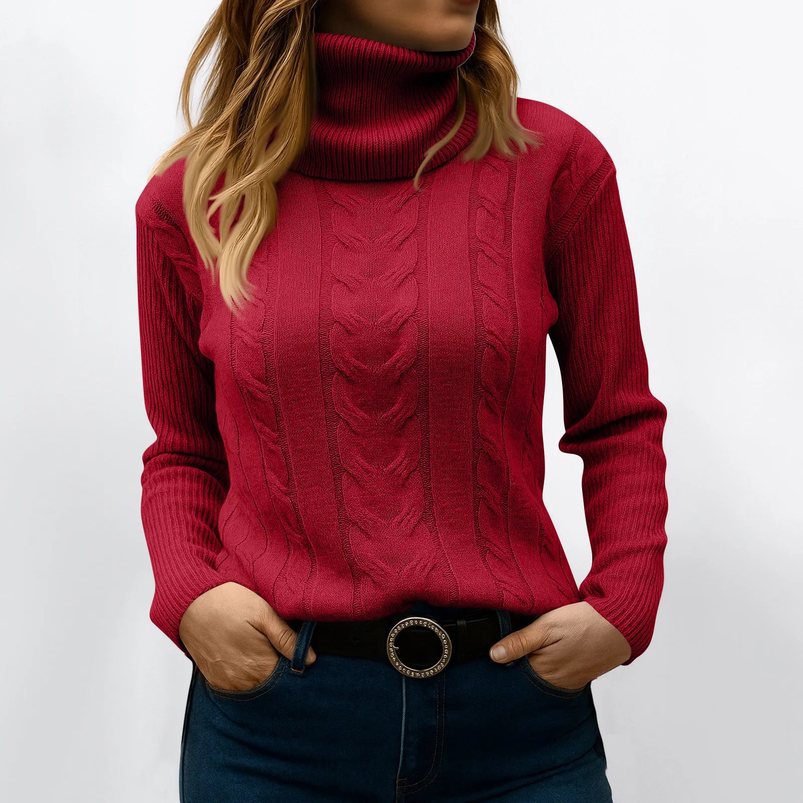 Women's Color High Neck Long Sleeve Knit Pullover Sweater - Sales Savvy Shop