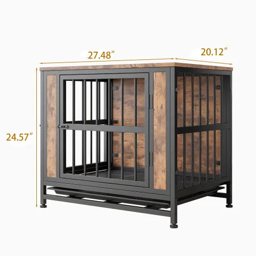 32.8 Inch Wooden Dog Crate Furniture Indoor Pet Kennel with 2 Sliding Doors and Pull-Out Tray Stylish Design for Home Decor - Sales Savvy Shop