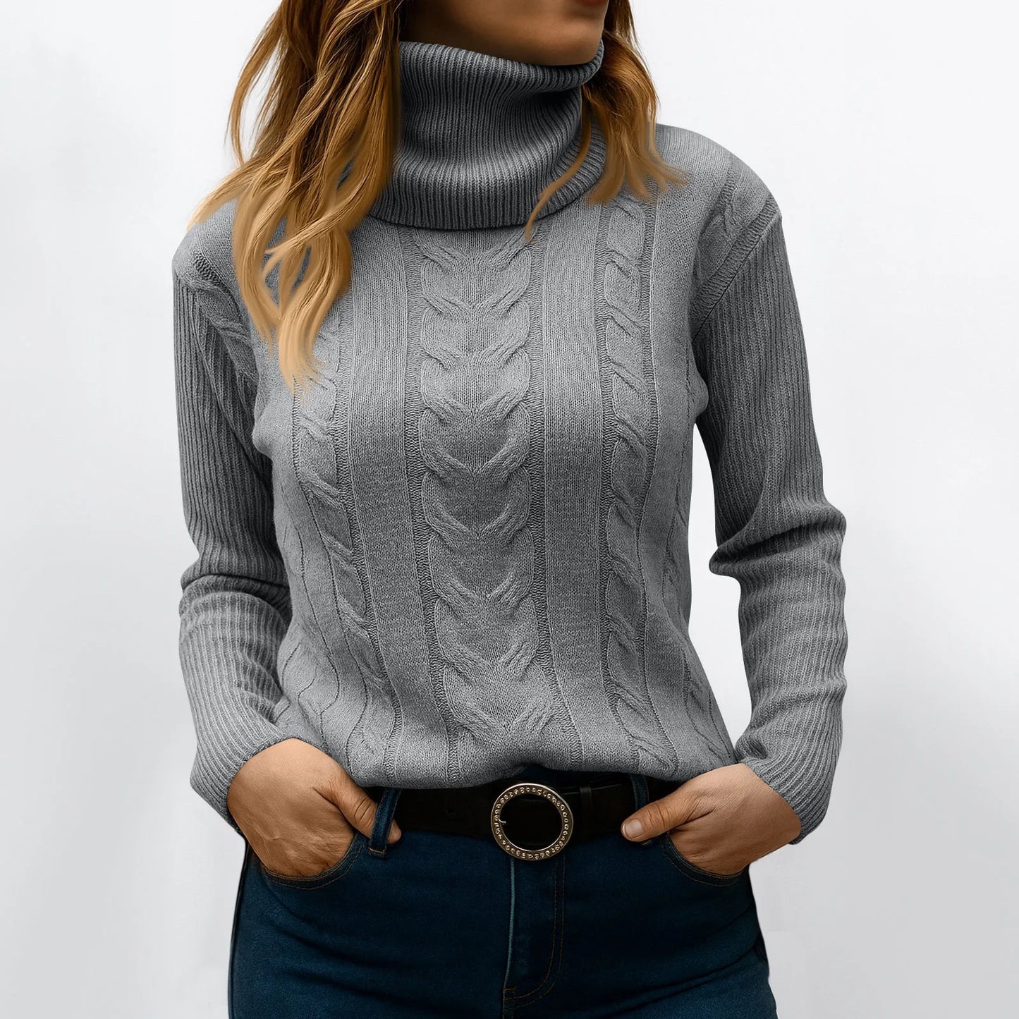 Women's Color High Neck Long Sleeve Knit Pullover Sweater - Sales Savvy Shop