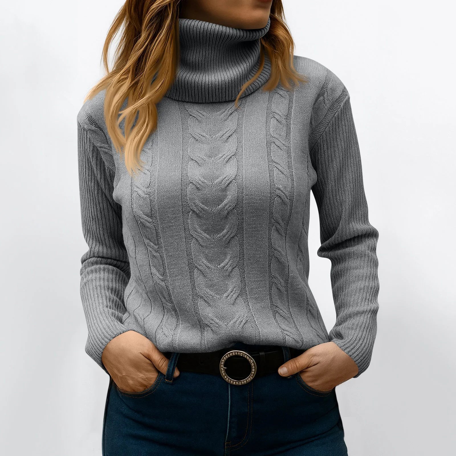 Women's Color High Neck Long Sleeve Knit Pullover Sweater - Sales Savvy Shop