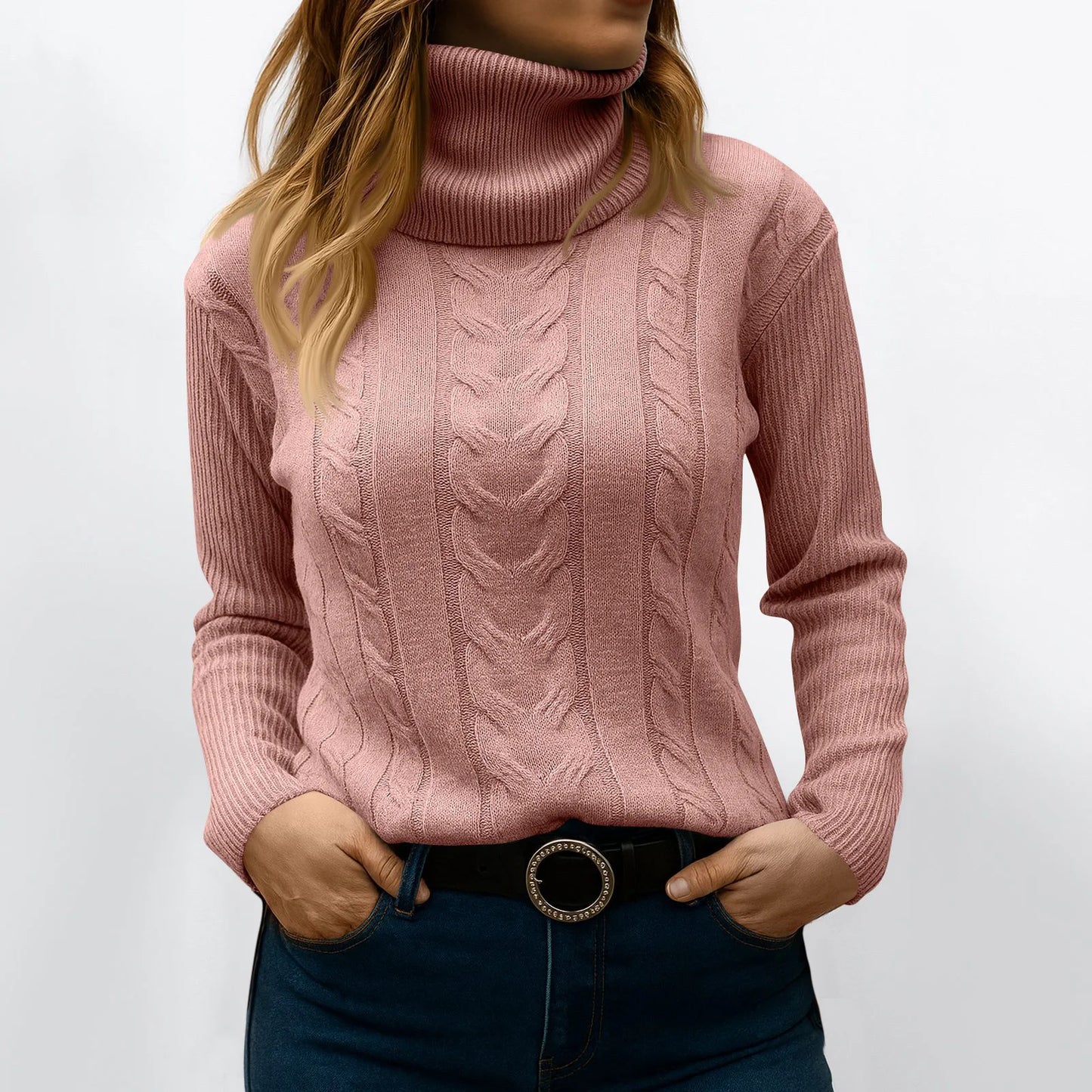 Women's Color High Neck Long Sleeve Knit Pullover Sweater - Sales Savvy Shop