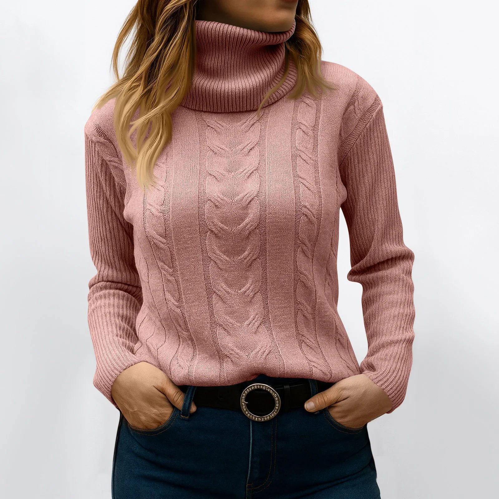 Women's Color High Neck Long Sleeve Knit Pullover Sweater - Sales Savvy Shop