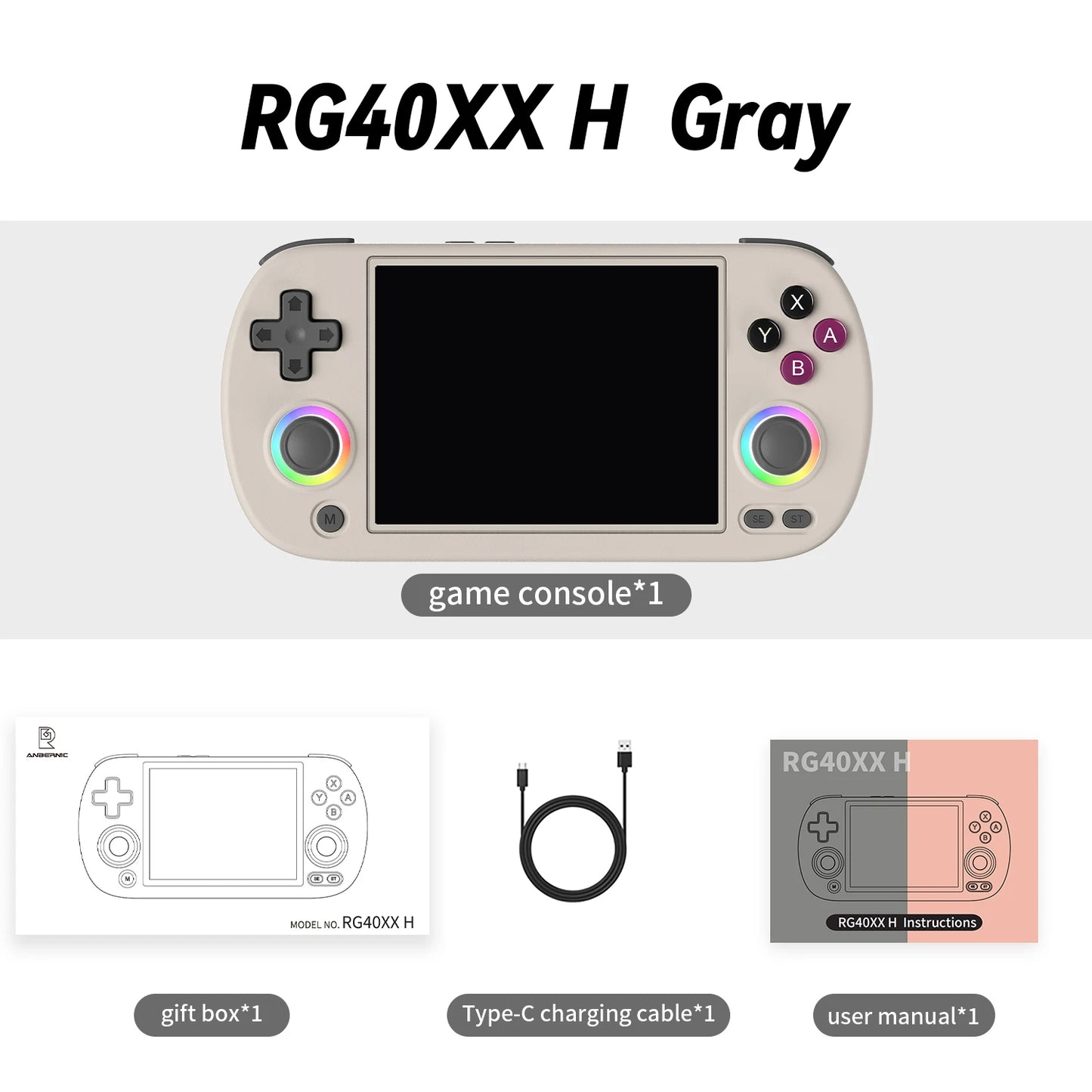 Anbernic RG40XX H Handheld Game Console 4 Inch IPS Screen Linux 64 Bit System Retro Gaming Console with Over 5000 Games and RGB Light