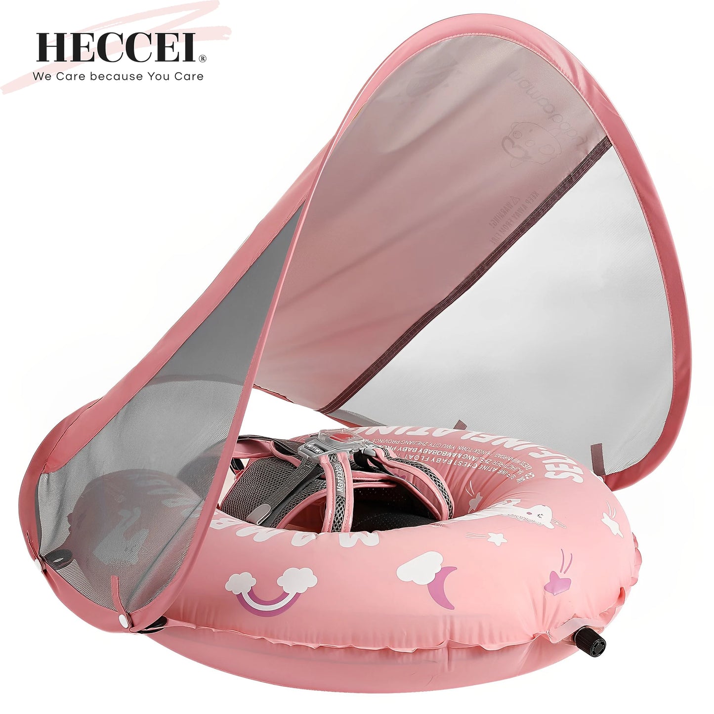 Hecciei Mambobaby Self Inflating Baby Swim Float with Canopy Compressible Folding Pool Float Soft Waterproof Swim Trainer - Sales Savvy Shop