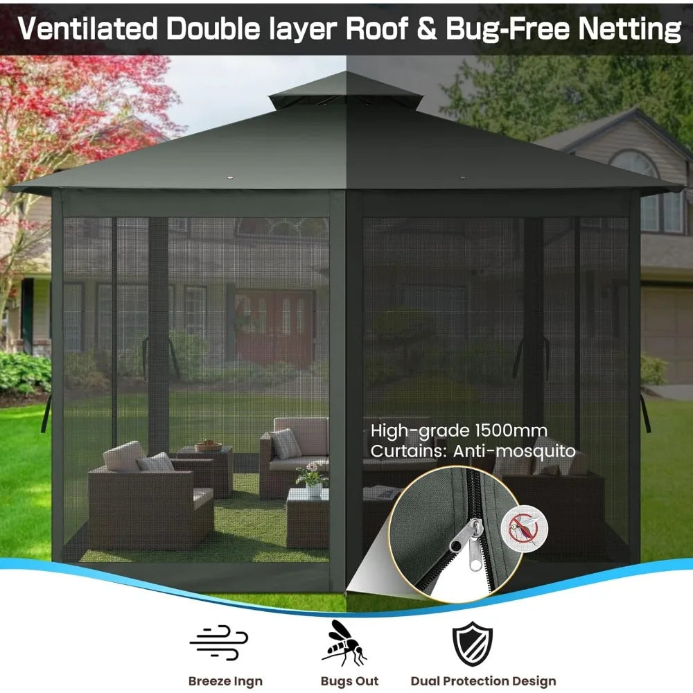 HOTEEL 10x10 Outdoor Gazebo for Patio Clearance Waterproof Canopy Tent with Heavy Duty Steel Frame - Sales Savvy Shop