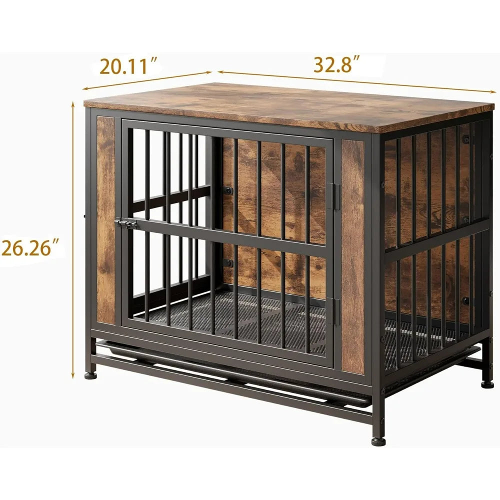 32.8 Inch Wooden Dog Crate Furniture Indoor Pet Kennel with 2 Sliding Doors and Pull-Out Tray Stylish Design for Home Decor - Sales Savvy Shop