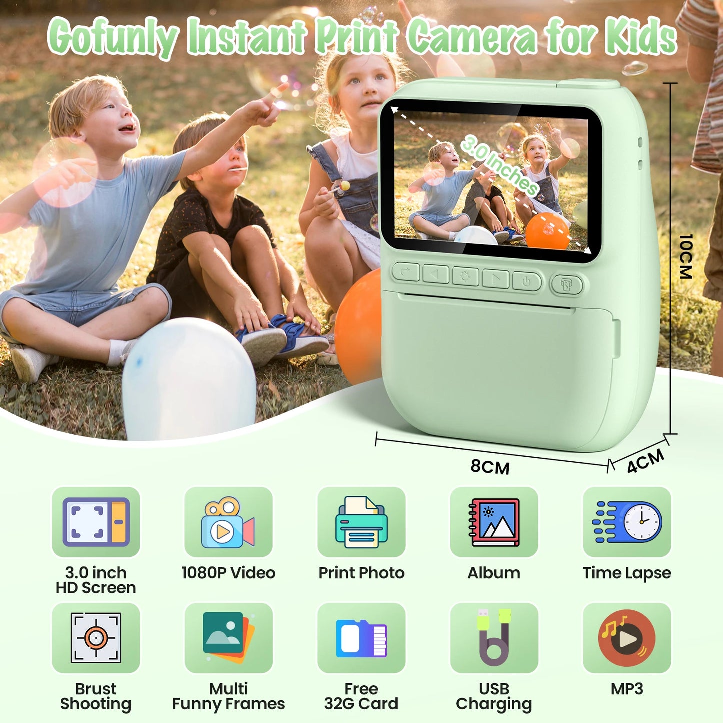 Gofunly Kids Instant Print Camera 3 Inch Mini Digital Camera 1080P Portable Video Recorder Gift For Children Aged 6 To 12 Years - Sales Savvy Shop