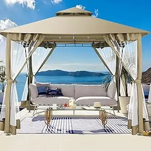 HOTEEL 10x10 Outdoor Gazebo for Patio Clearance Waterproof Canopy Tent with Heavy Duty Steel Frame - Sales Savvy Shop