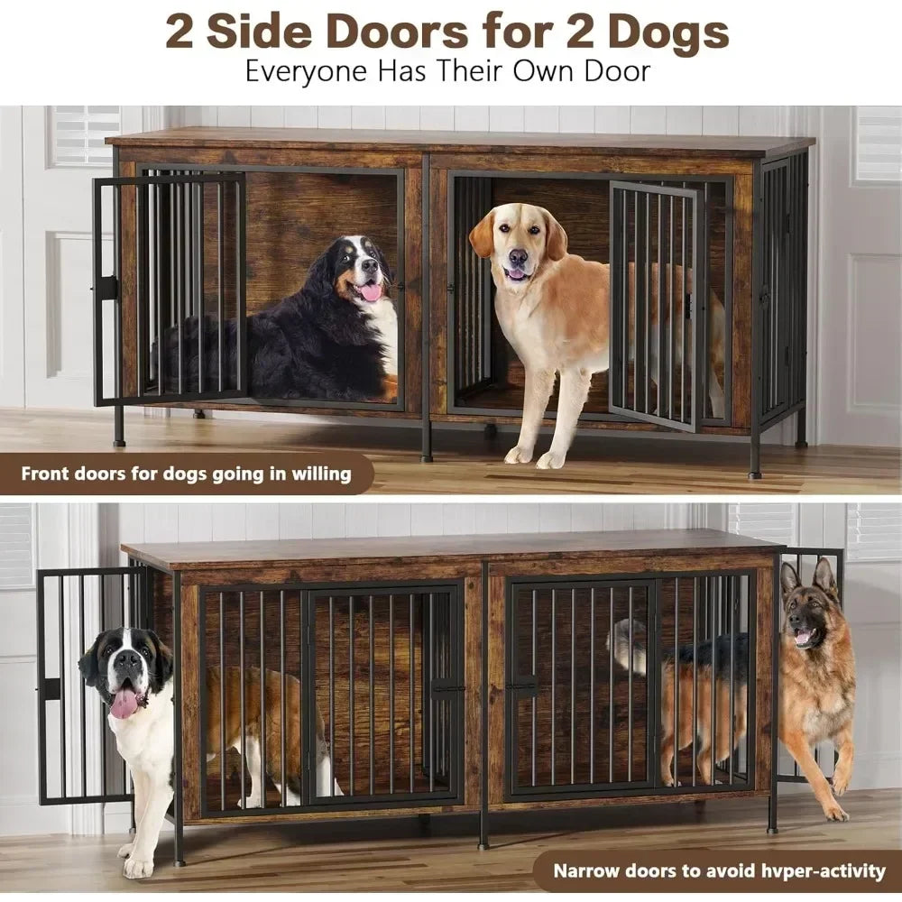 78 Inch Dog Cage Furniture for Two Dogs Extra Large Double Dog Crate for Large Breeds - Sales Savvy Shop