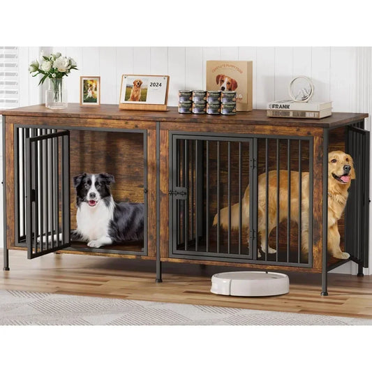 78 Inch Dog Cage Furniture for Two Dogs Extra Large Double Dog Crate for Large Breeds