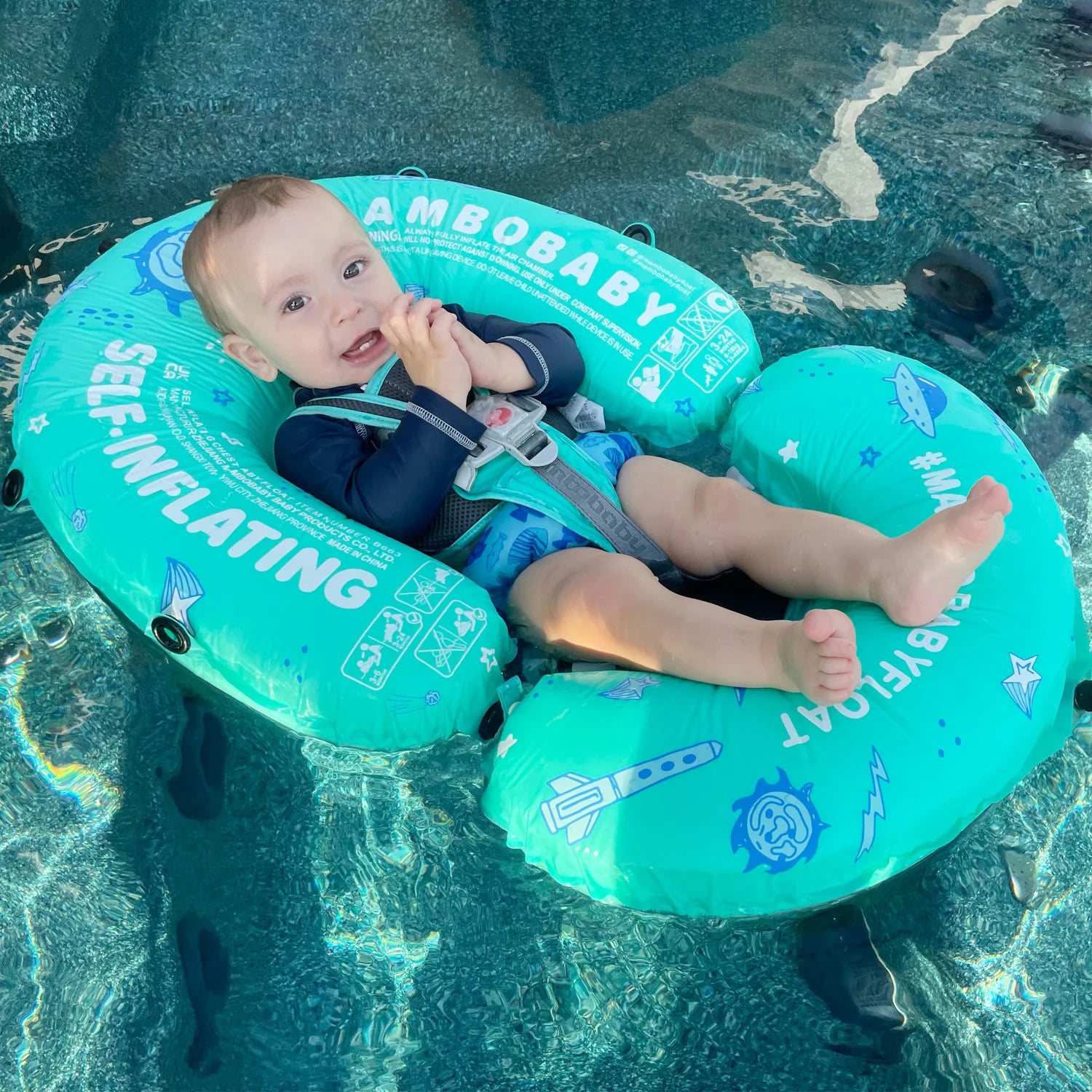 Hecciei Mambobaby Self Inflating Baby Swim Float with Canopy Compressible Folding Pool Float Soft Waterproof Swim Trainer - Sales Savvy Shop