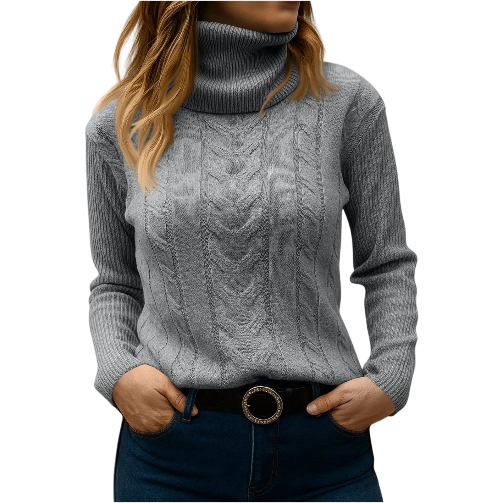 Women's Color High Neck Long Sleeve Knit Pullover Sweater - Sales Savvy Shop