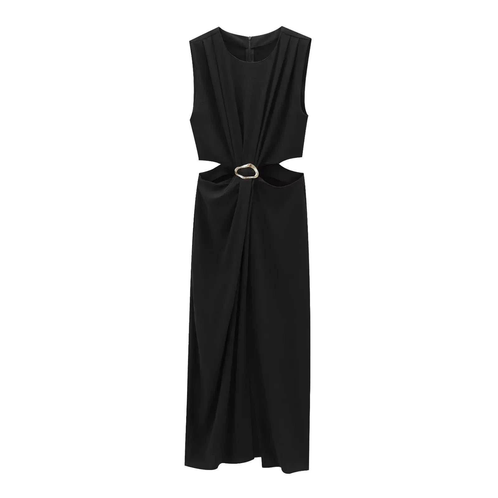 Women's 2025 Autumn Winter Sleeveless Long Dress Buckle - Sales Savvy Shop