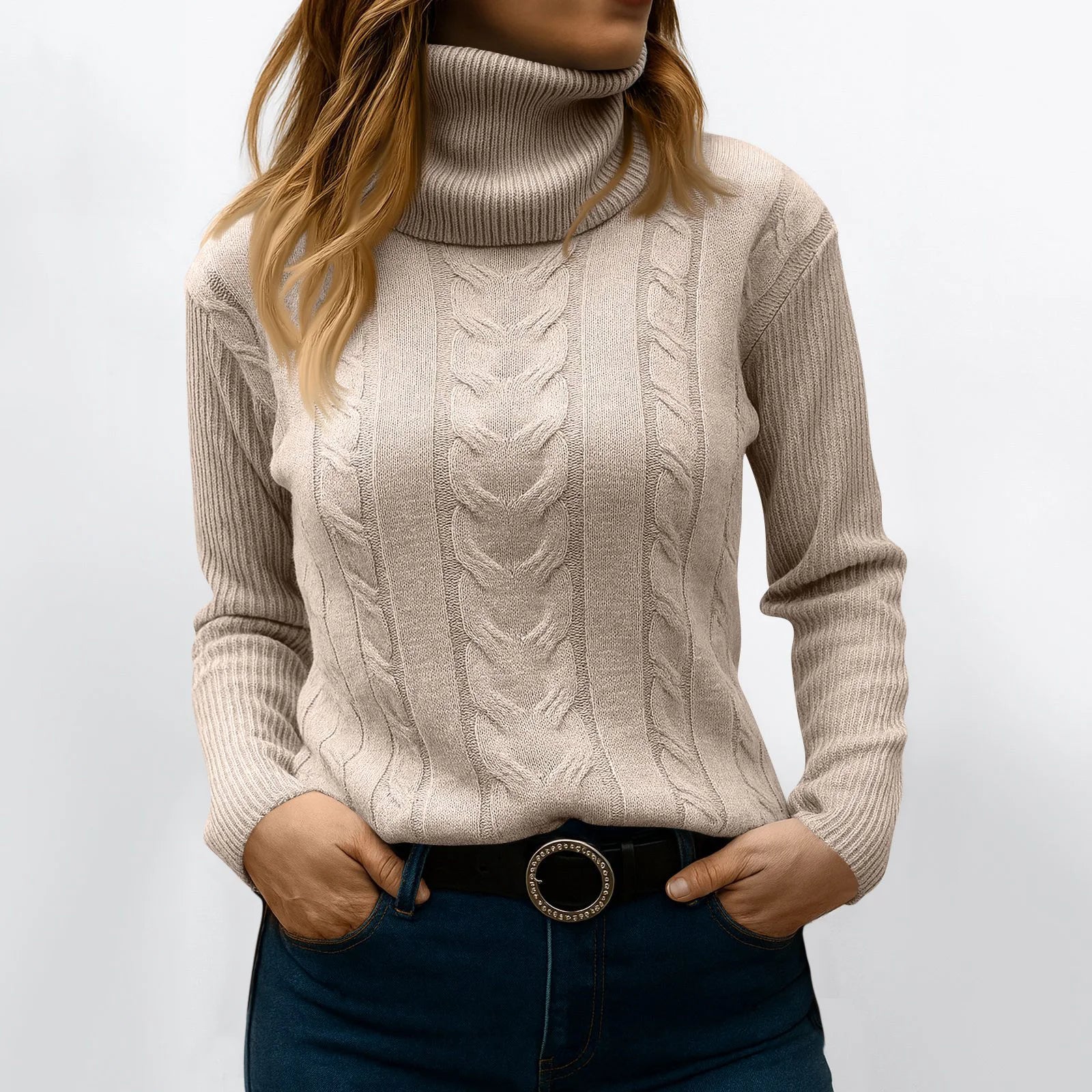 Women's Color High Neck Long Sleeve Knit Pullover Sweater - Sales Savvy Shop
