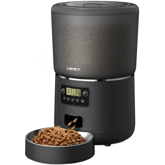 NPET 4L Automatic Smart Pet Feeder for Cats and Dogs with Stainless Steel Bowl Customizable Healthy Food Portions 1 to 9
