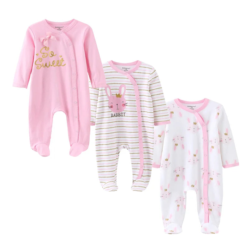 Fashion 3 Piece Autumn Winter Long Sleeve Casual Baby Girl Romper 100 Percent Cotton Soft Newborn Jumpsuit Clothes - Sales Savvy Shop