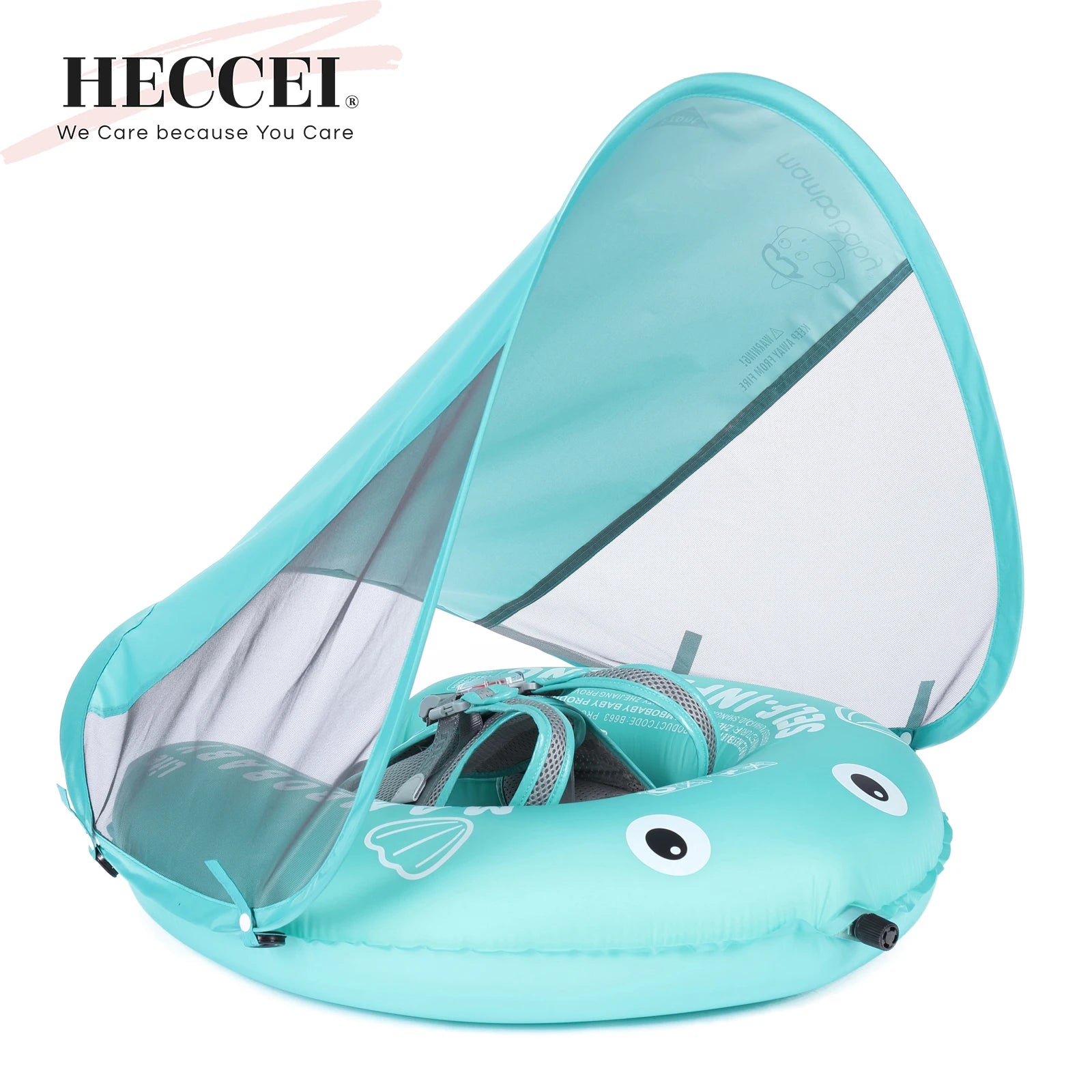 Hecciei Mambobaby Self Inflating Baby Swim Float with Canopy Compressible Folding Pool Float Soft Waterproof Swim Trainer - Sales Savvy Shop