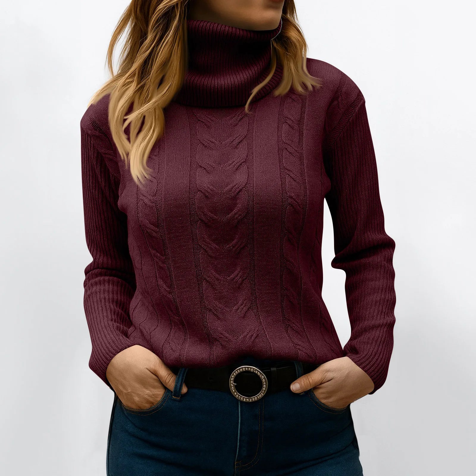 Women's Color High Neck Long Sleeve Knit Pullover Sweater - Sales Savvy Shop