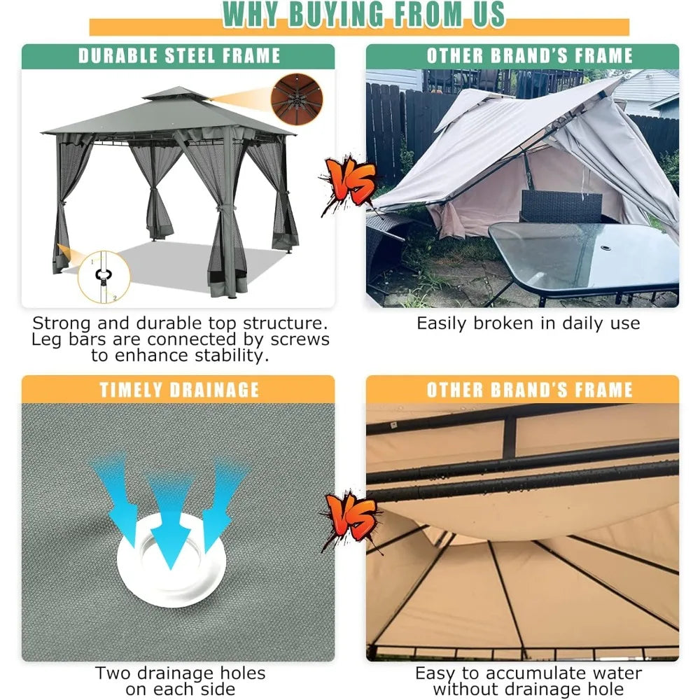 HOTEEL 10x10 Outdoor Gazebo for Patio Clearance Waterproof Canopy Tent with Heavy Duty Steel Frame - Sales Savvy Shop