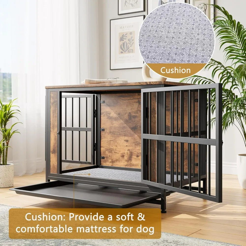 32.8 Inch Wooden Dog Crate Furniture Indoor Pet Kennel with 2 Sliding Doors and Pull-Out Tray Stylish Design for Home Decor - Sales Savvy Shop