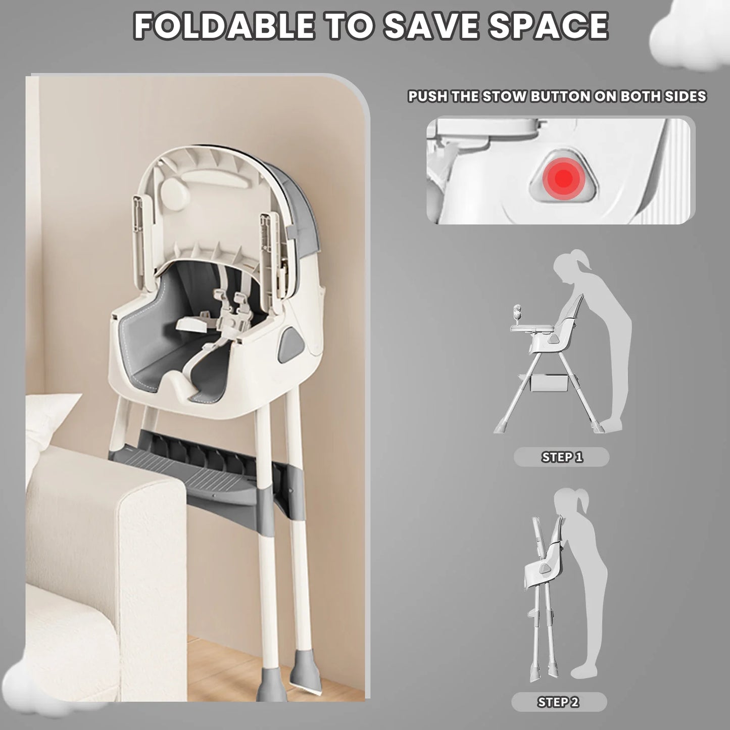 Ubravoo Foldable Baby High Chair for 6 Months and Up with Large Antislip Pad and Toy Rack Easy to Clean Feeding E500 - Sales Savvy Shop