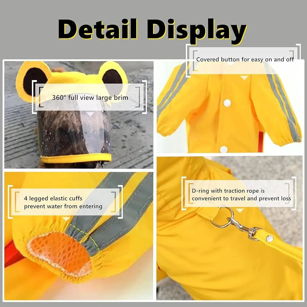Waterproof Dog Rain Jacket Reflective Raincoat Poncho for Medium Dogs Easy to Clean Comfortable Durable Pet Apparel