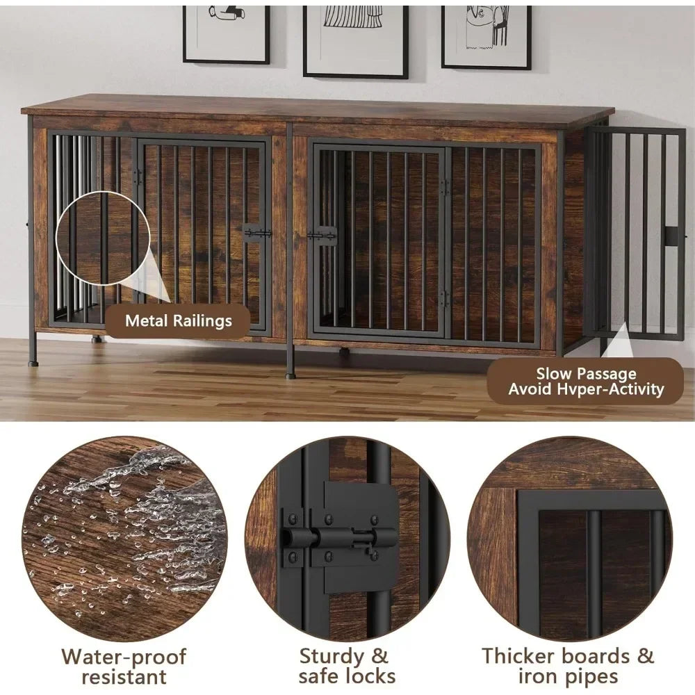 78 Inch Dog Cage Furniture for Two Dogs Extra Large Double Dog Crate for Large Breeds - Sales Savvy Shop