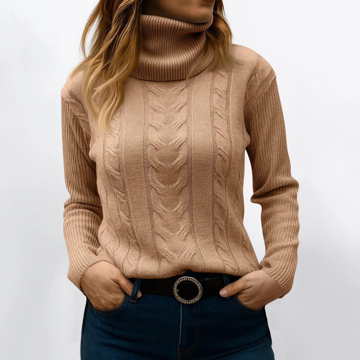Women's Color High Neck Long Sleeve Knit Pullover Sweater - Sales Savvy Shop