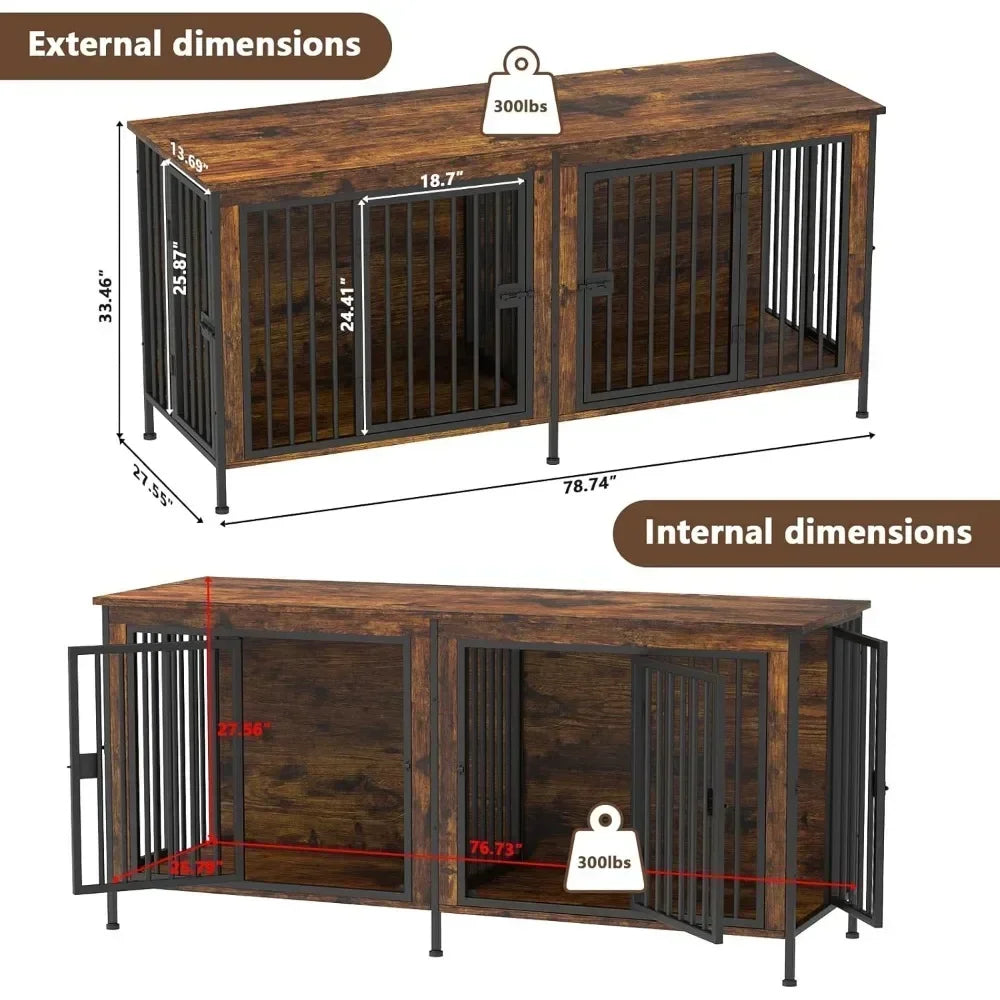 78 Inch Dog Cage Furniture for Two Dogs Extra Large Double Dog Crate for Large Breeds - Sales Savvy Shop