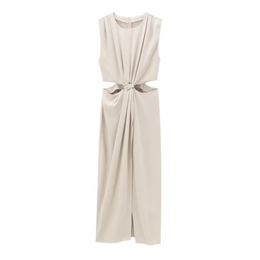Women's 2025 Autumn Winter Sleeveless Long Dress Buckle - Sales Savvy Shop