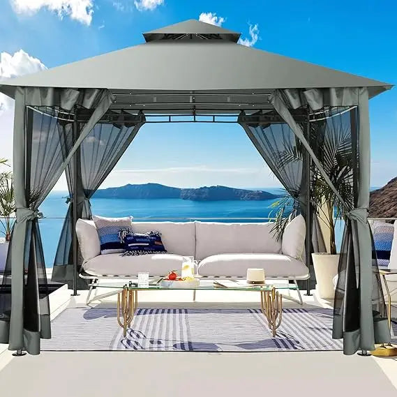 HOTEEL 10x10 Outdoor Gazebo for Patio Clearance Waterproof Canopy Tent with Heavy Duty Steel Frame - Sales Savvy Shop