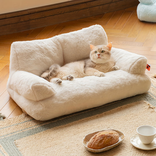 Cozy Cat Palace Large Cat Bed Sofa Ultra Soft Fluffy Anti Slip White Pet Couch for Cats and Small Dogs