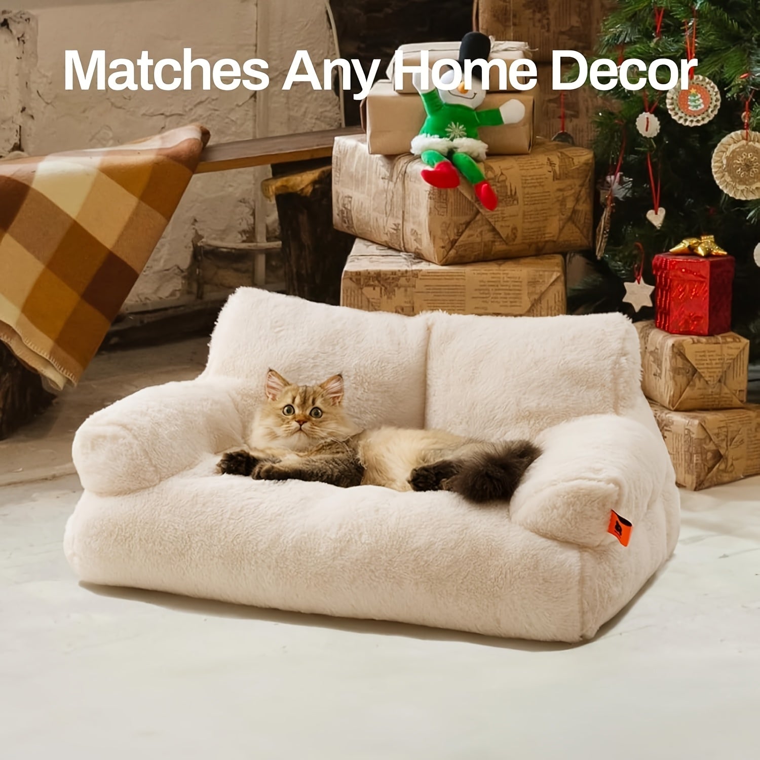 Cozy Cat Palace Large Cat Bed Sofa Ultra Soft Fluffy Anti Slip White Pet Couch for Cats and Small Dogs - Sales Savvy Shop