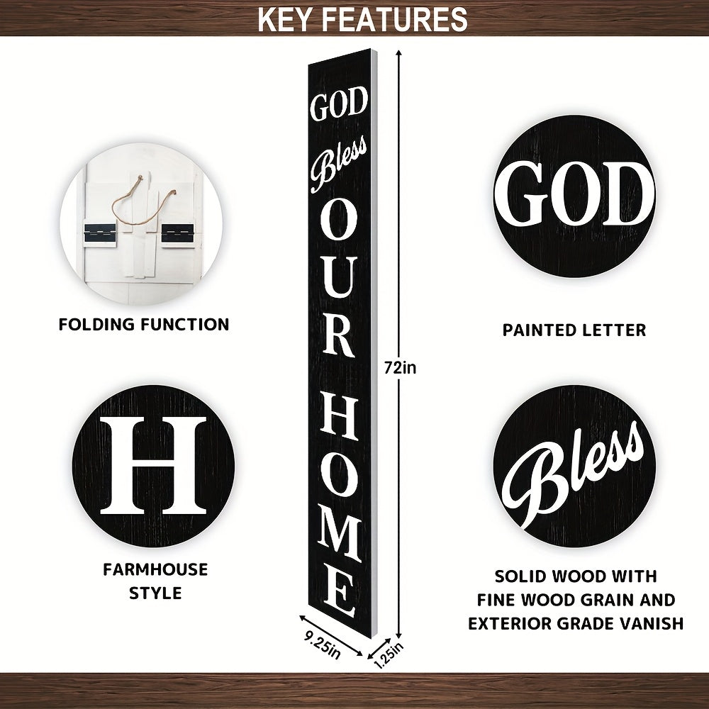 6FT Rustic Black Wooden Bless Our Home Porch Sign 9.5x72 Inch Entryway Wall Decor for Front Door Farmhouse Decoration - Sales Savvy Shop